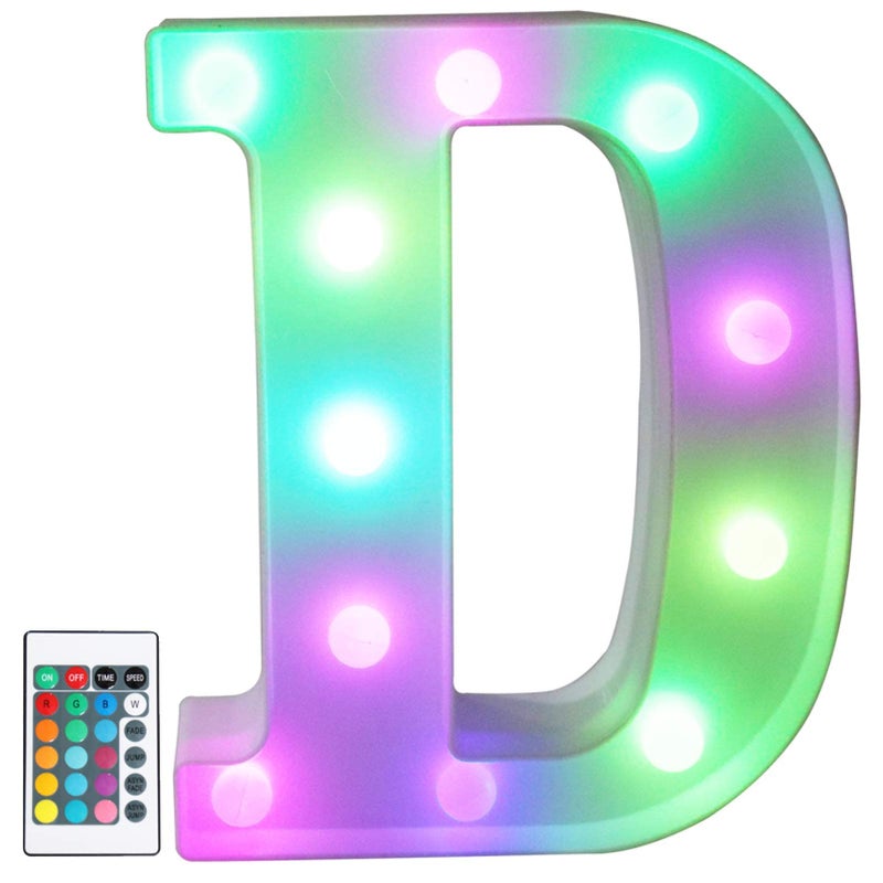 Pooqla Colorful LED Marquee Letter Lights with Remote â€“ Light Up Marquee Signs â€“ Party Bar Letters with Lights Decorations for The Home - Multicolor D - Image 1